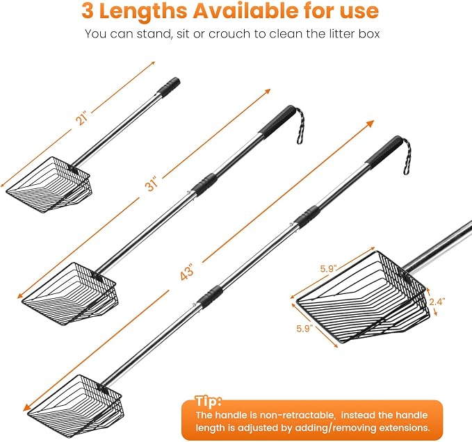 Cat Litter Scoop with Holder 43" Metal Litter Scooper with Stainless Steel Long - Image 5