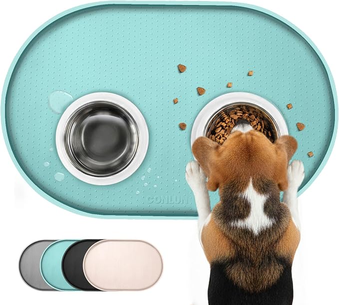 Dog Food Mat, 1/2 Inch Raised Edges Cat Feeding Mat by Conlun
