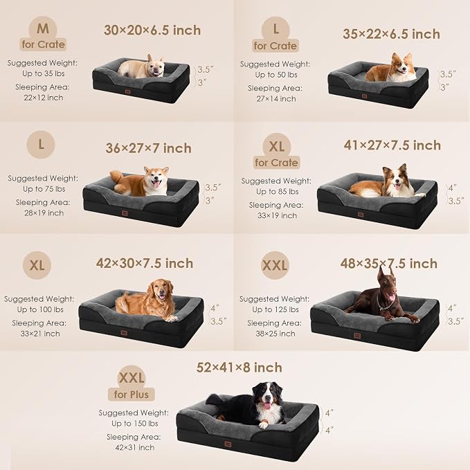 EHEYCIGA Orthopedic Dog Bed for Large Sized Dog, Waterproof Liner & Washable - Image 5