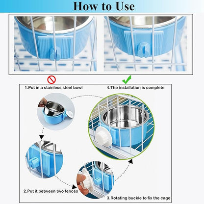 4 Pieces Crate Dog Bowl, Removable Stainless Steel Pet Kennel Hanging Food - Image 5