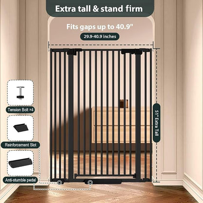 51'' Extra Tall Cat Gate for Doorways Hallways 30-40.9'' Wide, Pressure Mounted - Image 5