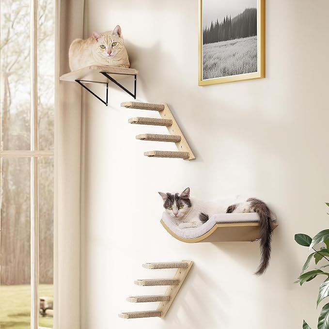Cat Wall Shelves with Cats Window Perch – 4-Piece Wooden Cat Climbing Furniture - Image 5