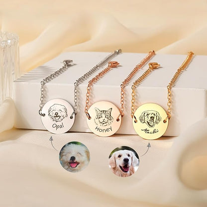 Anavia Personalized Pet Portrait Bracelet, Handmade Engraved Stainless Steel - Image 2