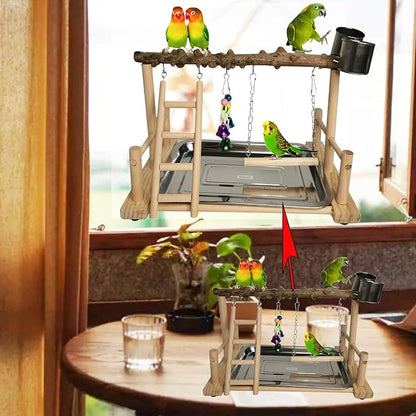 Hamiledyi Parrot Playground Bird Playstand Wood Exercise Play Perch Exercise Gym - Image 8