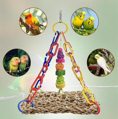 Bird Swing Toy Seagrass Mat, Natural Sea-Weed Woven Parrot Hammock Swing Bird - Image 7