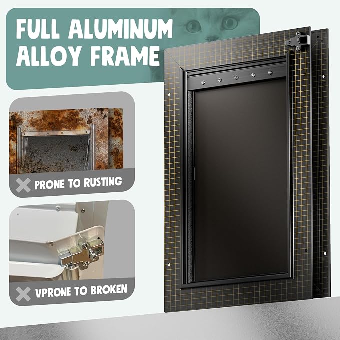 Dog Door for Door All Aluminum 3 Flaps Black, Large Dog Doggy Doggie Door - Image 3