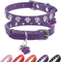 SCENEREAL Cat Collar with Bells, Leather Cat Collars with Paw Studded, by SCENEREAL