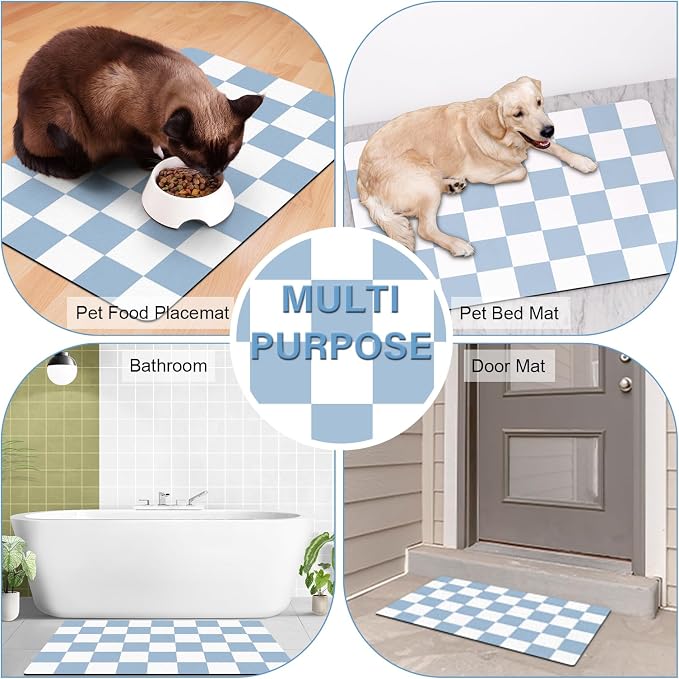 Pet Feeding Mat, Checkered Cat Bowl Mats, Quick Dry Dog Water Dispenser Mats - Image 6