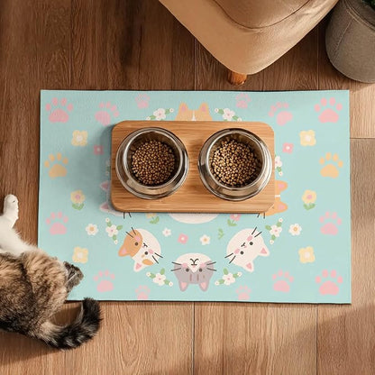 Cat Feeding Mat 24x16 inch Kitten Print Pet Bowl Placemat Non Slip Floor Mat - Image 5