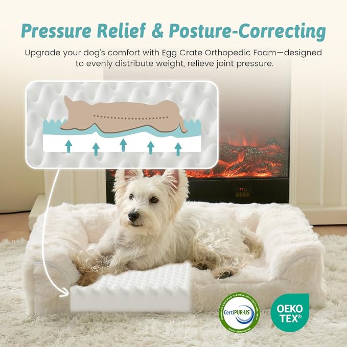 Faux Fur Orthopedic Dog Bed, Extra Large Dog Bed, Supportive Foam Pet Sofa - Image 2