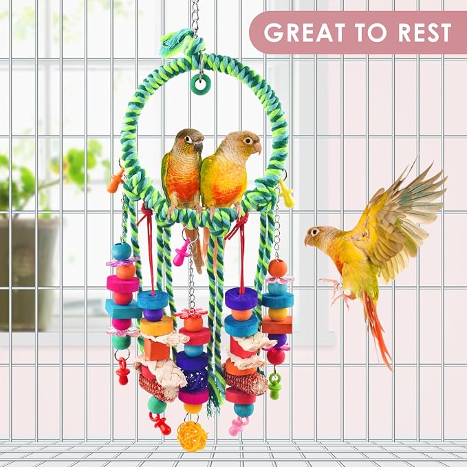 KATUMO Bird Toys 2 Pack Parrot Swings Conure Rope Rings Parakeet Perches - Image 7