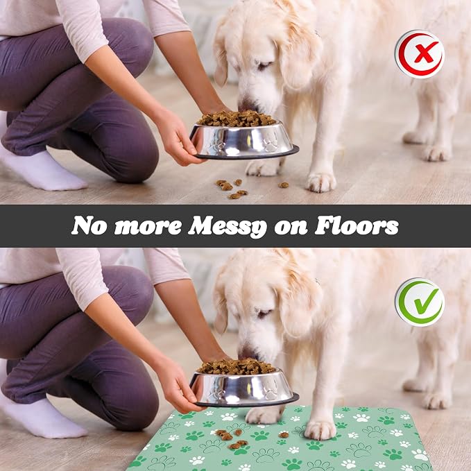 Dog Food Mat, Absorbent Water Bowl Mats Cat Pet Feeding Placemats Green 16 * 24 - Image 5