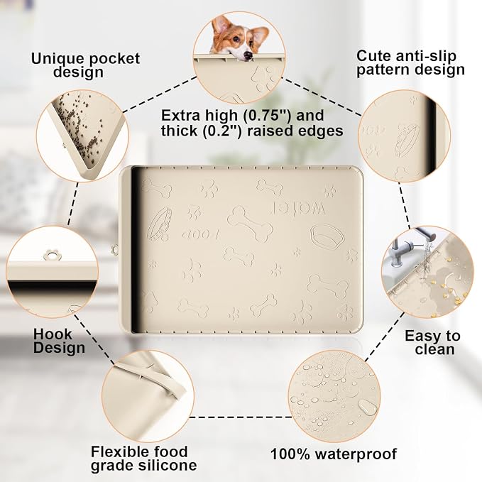 Dog Food and Water Mat 28x20 Inch Sand Color - Image 6