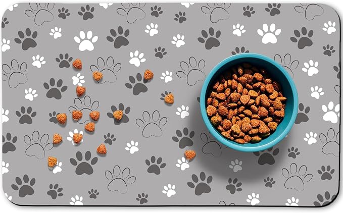 Dog Food Mat, Absorbent Water Bowl Mats Cat Pet Feeding Placemats Light Gray 16 by Zoeeya
