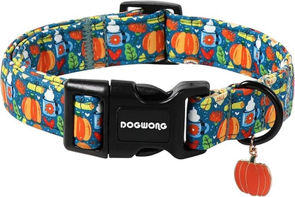 DOGWONG Fall Pumpkin Dog Collar, Fall Maple Leaf Dog Collars Adjustable by DOGWONG
