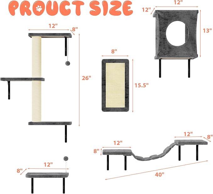 NUNU LAB Cat Wall Shelves Set, Bridge Ladder, Scratching Post, Indoor Cat - Image 5