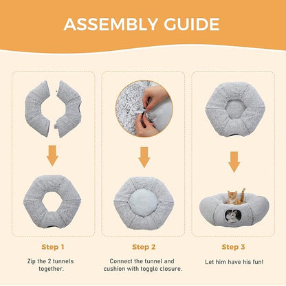 PEQULTI Cat Tunnel with Bed for Indoor Cats, Cat Play Donut Tunnel with - Image 6