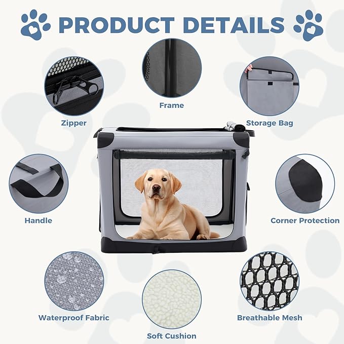 DUMOS Dog Crate 30 Inch Travel Cat Pet Carrier - Image 3