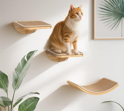 Wood Cat Wall Shelves with Sisal Mat – Cats Wall Furniture Steps - Image 5