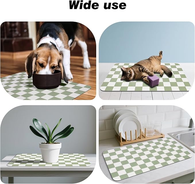 Checkered Dog Food Mat, Absorbent Leak-Proof Pet Feeding Mat, Quick Dry Cat - Image 6