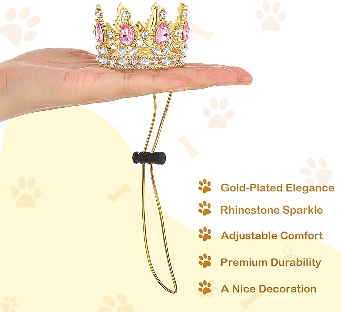 Abbylike Pet Rhinestone King Crown, Queen Crown - Image 3