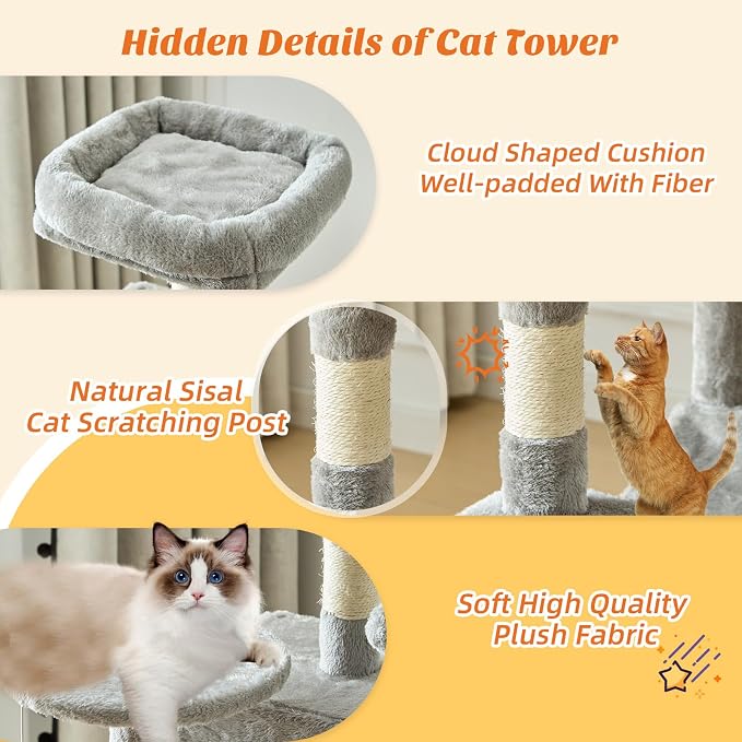 DUMOS Small 44 Inch Cat Tree Tower, Cat Climbing Tower - Image 4