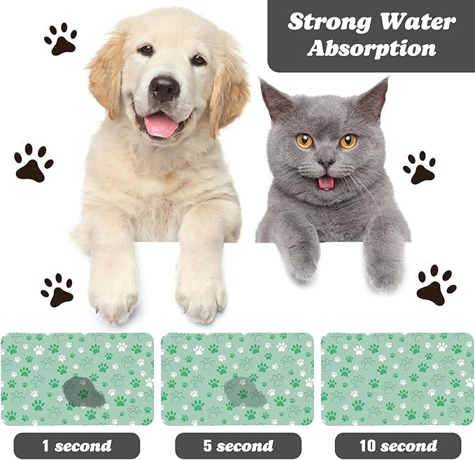 Dog Food Mat, Absorbent Water Bowl Mats Cat Pet Feeding Placemats Green 16 * 24 - Image 2