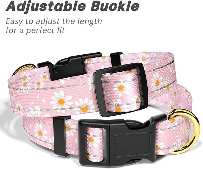 Reflective Dog Collar for Small Dogs, Cute Daisy Theme Adjustable Heavy-Duty - Image 6