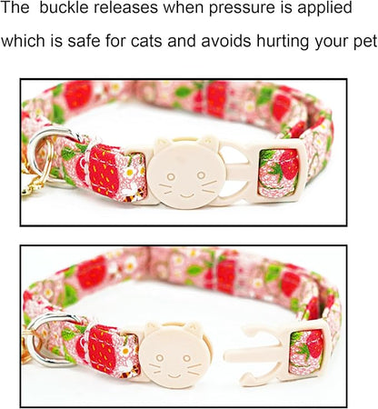 Cat Collar-2 Pack Cat Collars bee & Strawberry Cat Collar Breakaway - Image 3