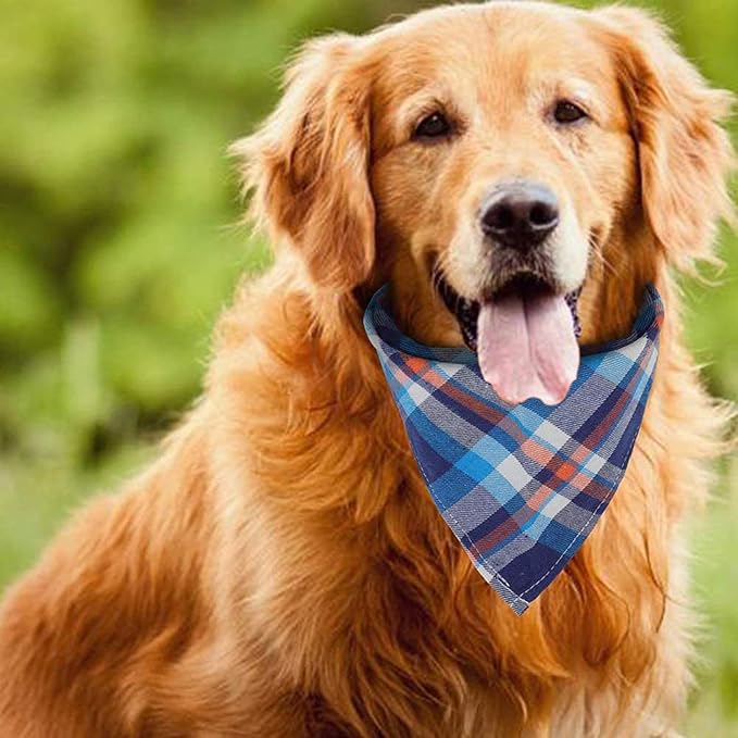 8 Pack Triangle Dog Bandanas, Reversible Plaid Painting Bibs Scarf Large Dog - Image 8