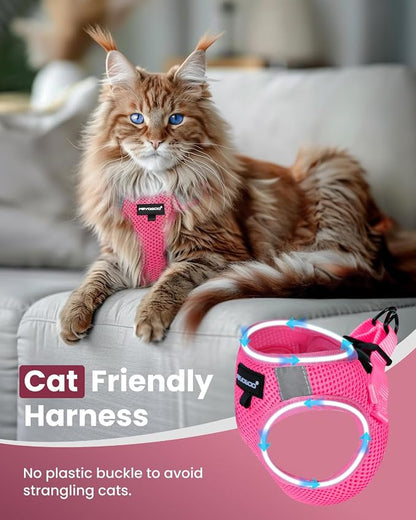 FAYOGOO Pink Solid Cat Harness and Leash Set, Escape Proof, Adjustable - Image 3
