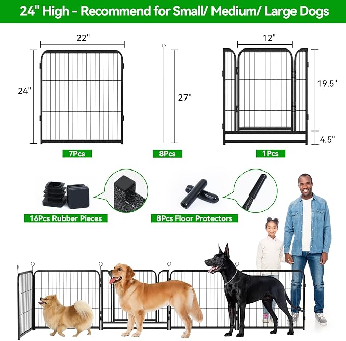 Dog Playpen Outdoor Extra Wide 16 Piece Panels Heavy Duty Dog Fence 24" Height - Image 3