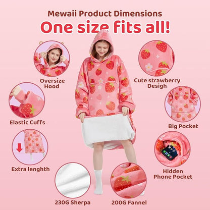 Mewaii Wearable Blanket Hoodie for Adults, Warm Sherpa & Soft Flannel Long - Image 5