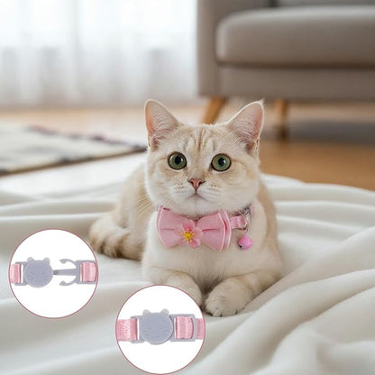 Larrel 2 Pcs Pink Cat Collar Bow, Adjustable Comfortable Pearl Cat Collar - Image 4