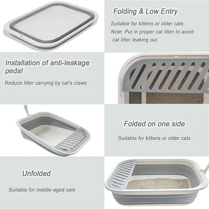Senior Cat Litter Boxes, Collapsible Open Low Entry Cat Litter Pan - Image 4
