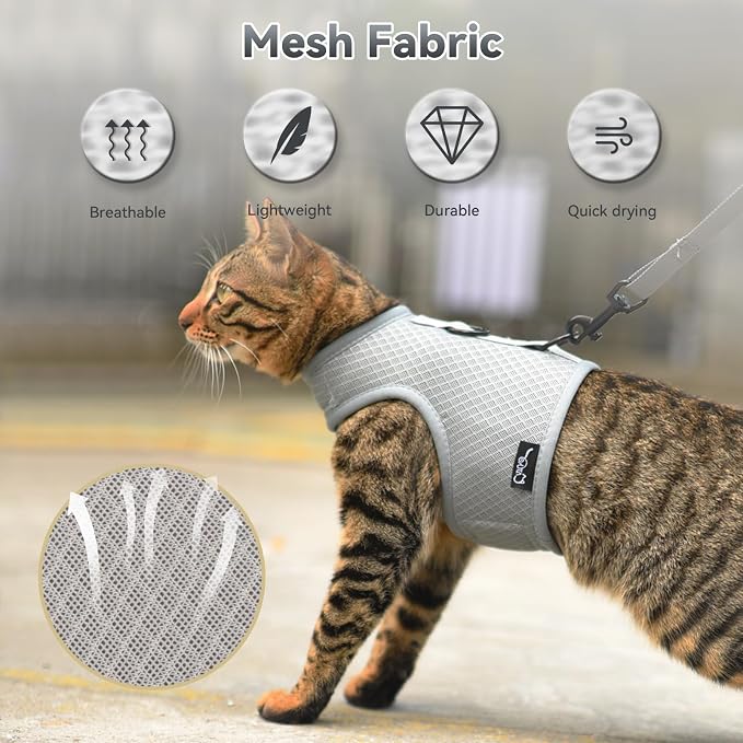 Cat Harness and Leash for Walking Escape Proof Breathable Mesh Fabric, Solid - Image 3