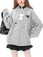 Womens Y2K Zip Up Cute Graphic Hoodies Cat Ears Casual Cartoon Harajuku Kawaii by WelcometoDynict