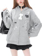 Womens Y2K Zip Up Cute Graphic Hoodies Cat Ears Casual Cartoon Harajuku Kawaii by WelcometoDynict