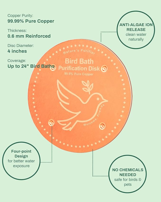 Bird Bath Purification Disk Pure Copper Outdoor Winter Solar Power Birdbath - Image 5