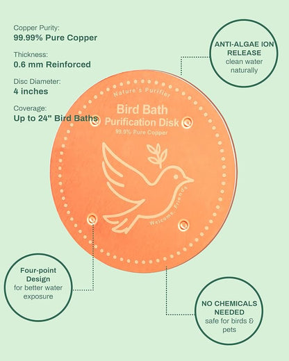 Bird Bath Purification Disk Pure Copper Outdoor Winter Solar Power Birdbath - Image 5