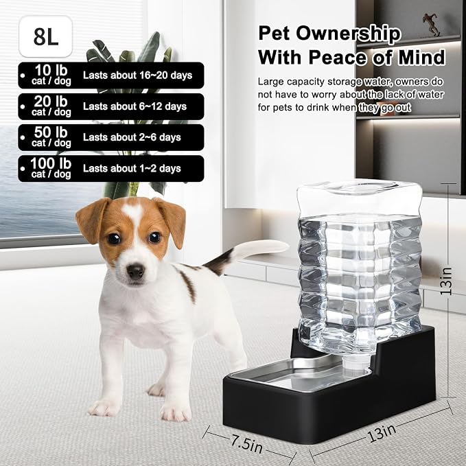 RIZZARI Stainless Steel Pet Water Feeder: 8L Gravity Leak-Proof Auto Refill - Image 2