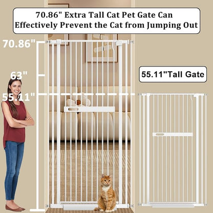 WAOWAO 71" Extra Tall Cat Pet Gate 29.92-45.66" Wide Pressure Mounted Walk - Image 3