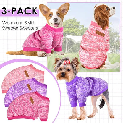 3 Pack Dog Sweaters for Small Dogs Girl Boy Winter Fleece Clothes Warm Soft Dog - Image 6