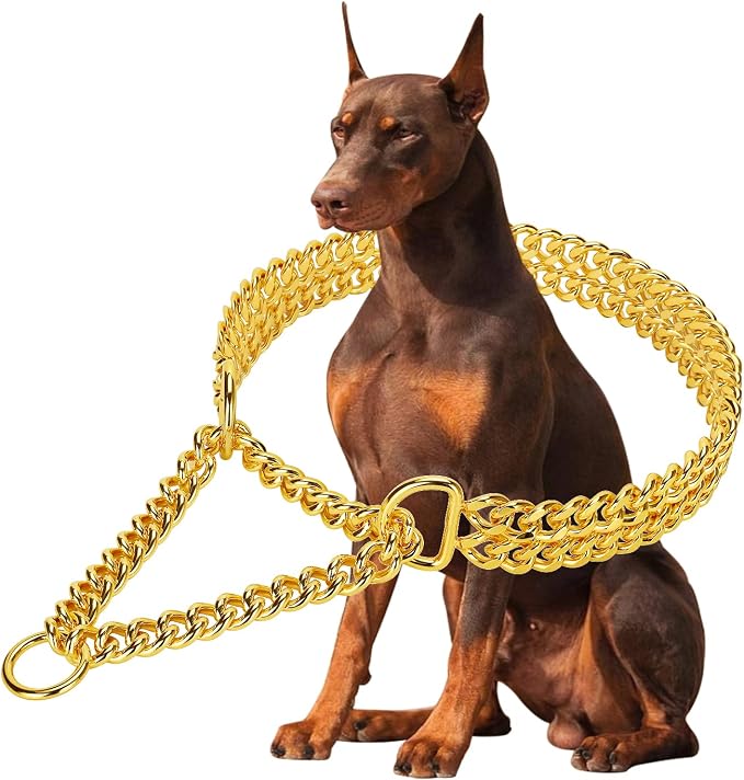 Stainless Steel & 18K Gold Dog Chain Collar by KINGOLDOS
