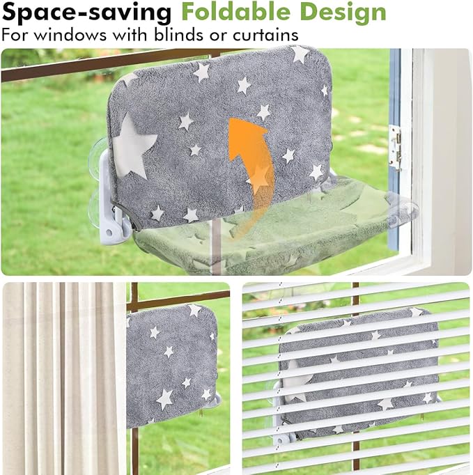 2PC Cat Window Perch, Glow in The Dark Cordless Foldable Pet Hammock Bed - Image 6