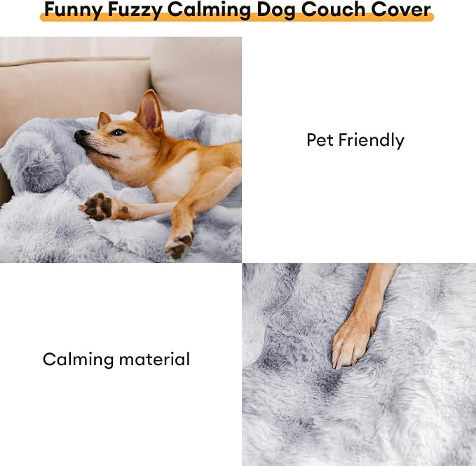 FUNNY FUZZY Pet Fluffy Fuzzy Calming Dog Couch Bed Sofa Protector Washable Pets - Image 2