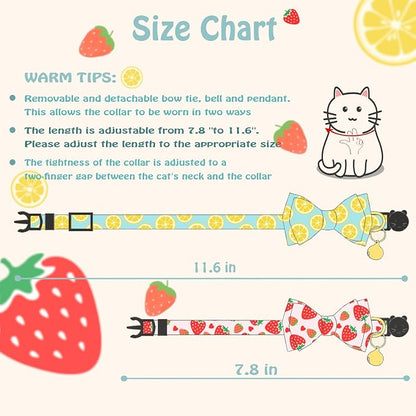 Breakaway Cat Collar with Cute Bow Tie Bell 2Pack Lemon Strawberry Summer - Image 2