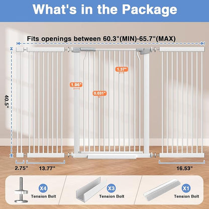 60.2"-65.7" Baby Gates Extra Wide, 40.5" Tall Dog Gate Indoor, Walk Through Pet - Image 9