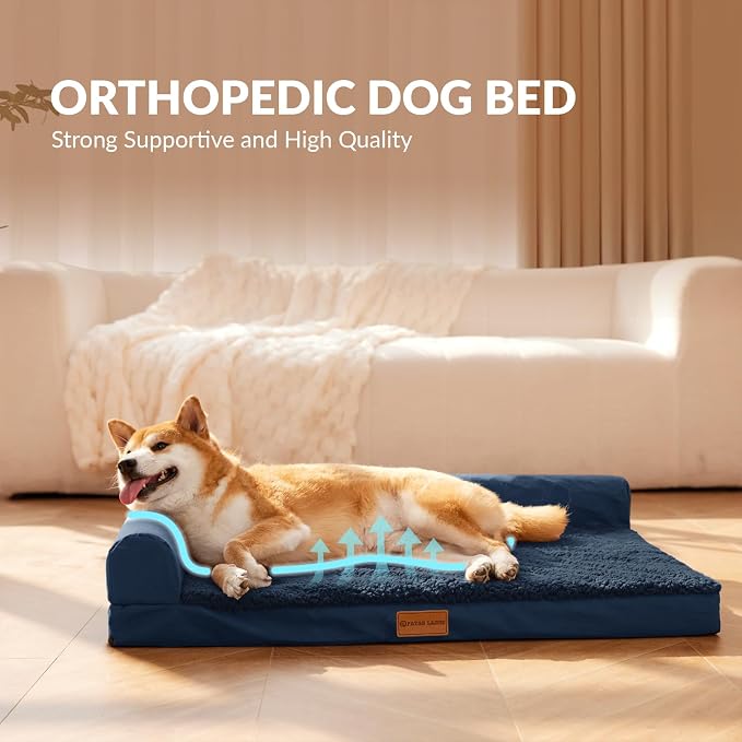 Patas Lague Orthopedic Dog Bed Medium Size Dog 30''X20'', Waterproof L Bolster - Image 3