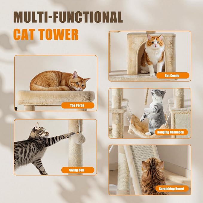 Sweetcrispy 63 inch Cat Tree Tower, Large Multi Level Cat Climbing Tower - Image 2